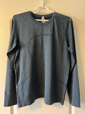 Lulukemon heather Slate Blue Long Sleeve Crew Neck Top